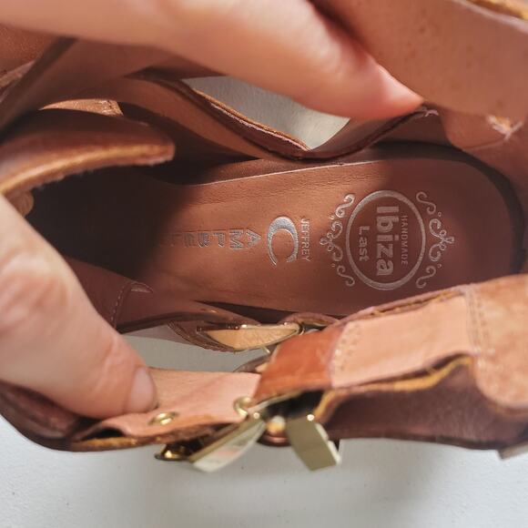 Jeffrey Campbell Boots Womens Size 8.5 Brown Strappy Gold Heel Booties Boho - Picture 2 of 10